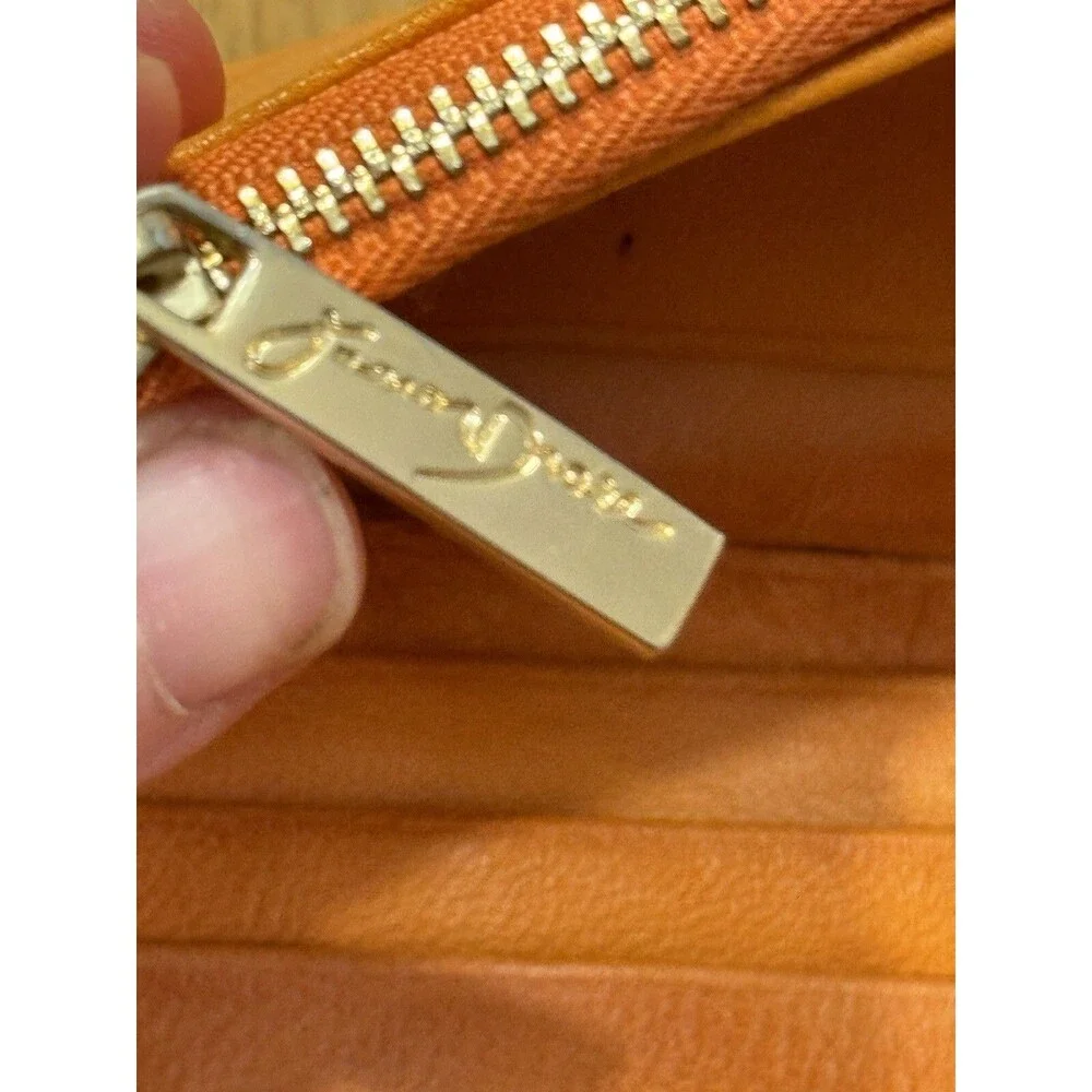 Junior Drake Distressed Orange Soft Leather Long Wallet Gold Hardware READ